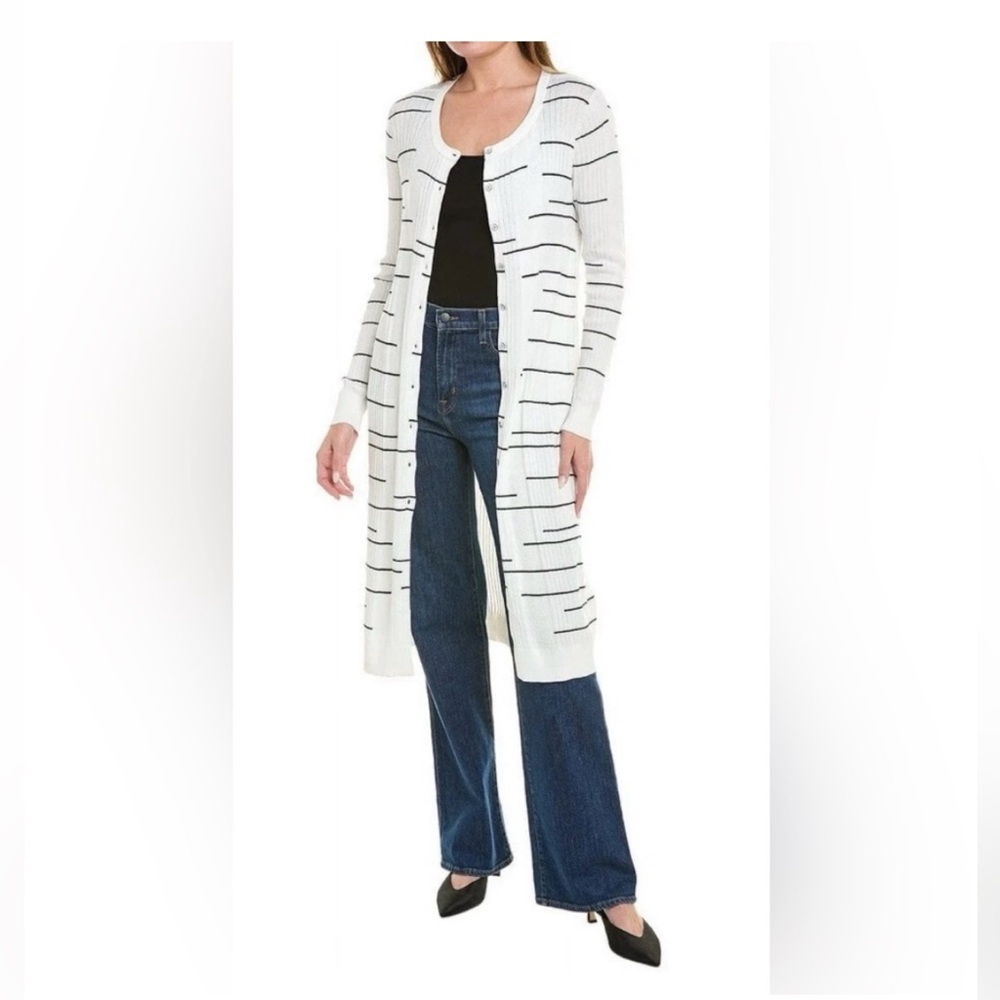 NWOT CAbi 5638 Dashes Duster Cardigan Sweater Cotton Rib Knit, Size M